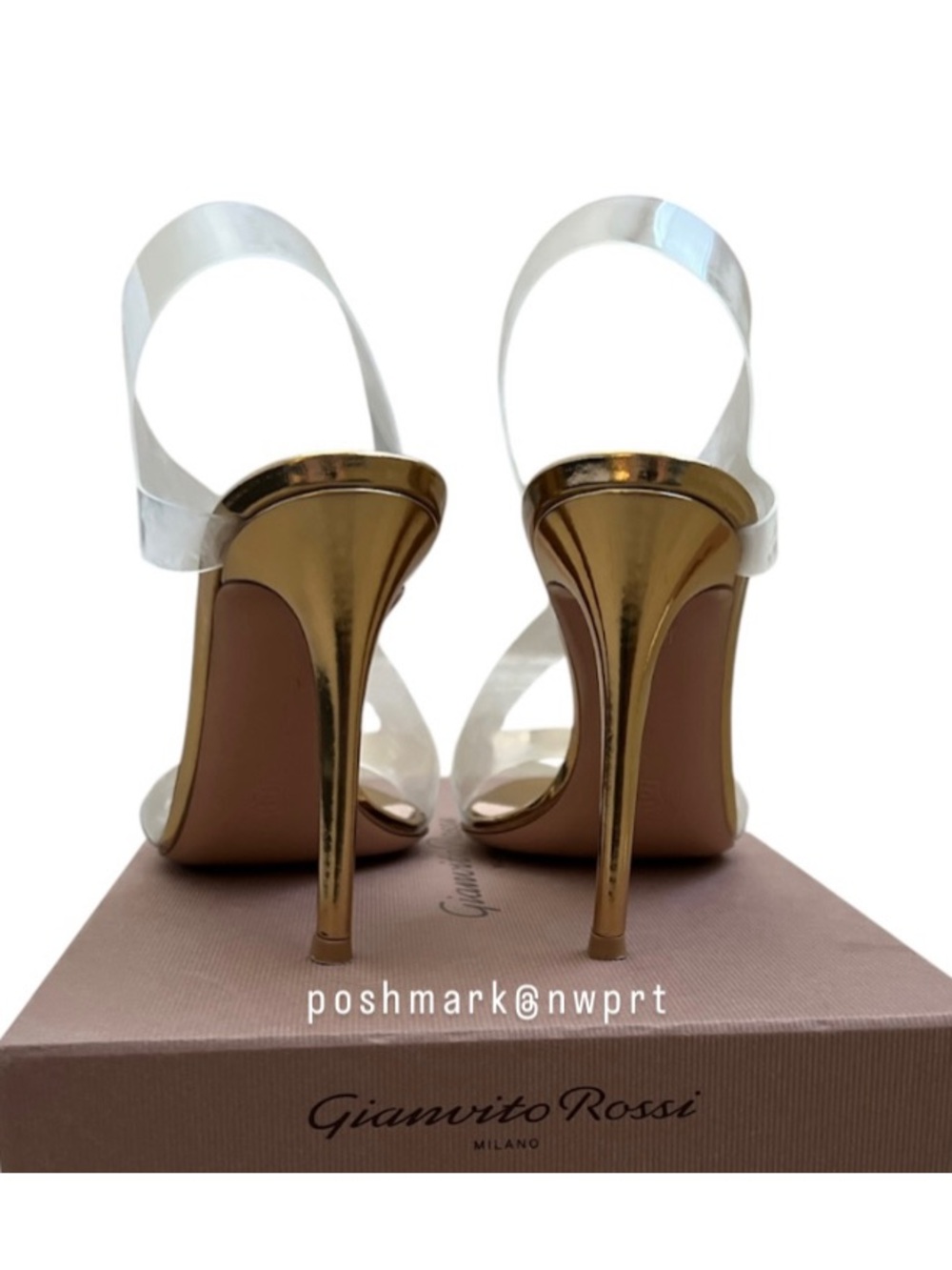 Gianvito Rossi Metropolis Glass Trasp Clear Gold Strappy Sandals Heels 37.5 37 7 - Picture 4 of 15